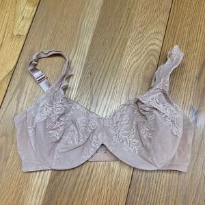 Le Mystere Bra Womens Size 36E Lace‎ Trim Full Coverage Underwire Beige Unlined